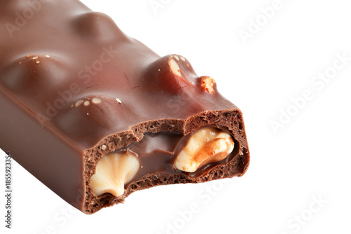 Bitten Milk Chocolate Bar with Whole Hazelnuts and Caramel Filling Isolated on White
