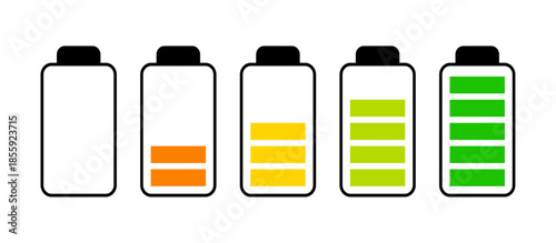 Color Battery Level Icons — Low Medium and Full Charge Indicators for Power and Energy Status