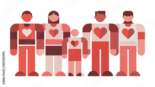 Family Heart: A vibrant illustration depicts a family unit, each member adorned with a symbolic heart, representing love, unity, and the bonds that tie them together. 