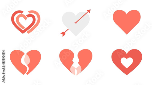 Love's Embrace: Collection of illustrative hearts symbolizing various facets of affection, ranging from entwined bonds to the ache of a broken heart. 
