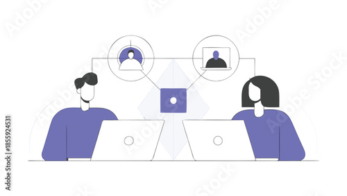 Business partners collaborating remotely with laptops and video calls online