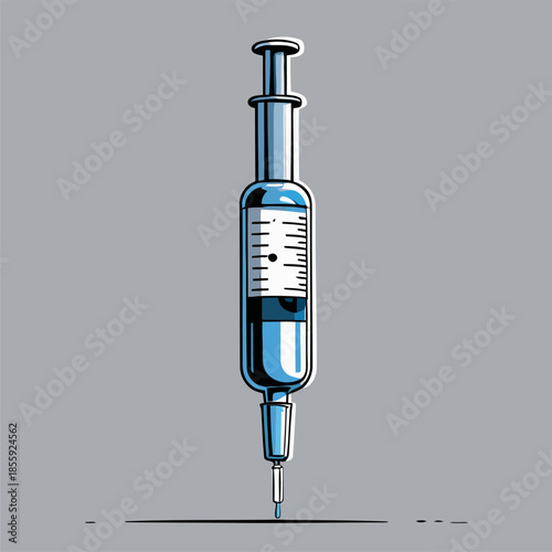 Illustration of an injection, drawn in a bold American comic style