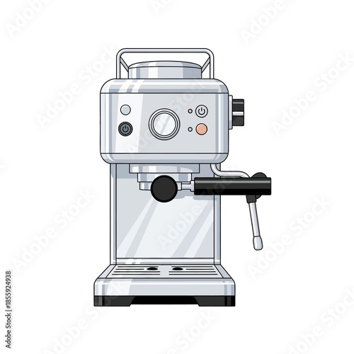 Sleek silver espresso machine illustration for barista enthusiasts and coffee lovers alike