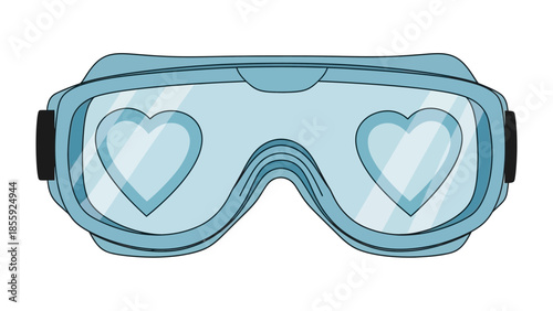 Love is in Sight: Two heart-shaped reflections of love are set within protective eyewear, which speaks about looking at the world with positive feeling, affection, and care. 