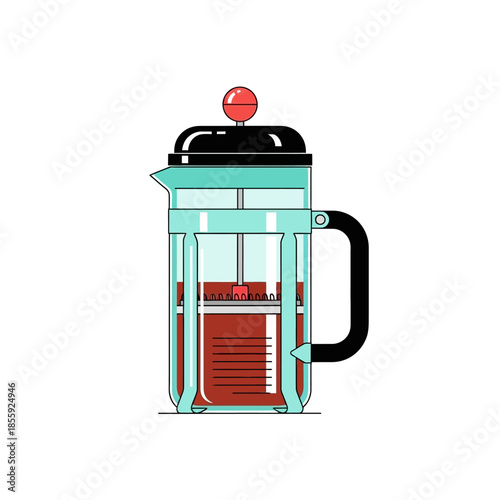 A sleek french press design offering simplified illustration brewing for morning rituals and