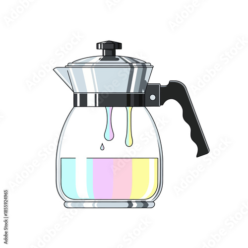 Whimsical coffee brewing, pastel beverage, unique pot, illustration style, colorful fusion coffee