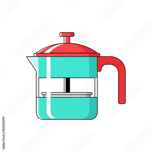 Stylized turquoise french press illustration presenting minimalistic design for coffee brewing