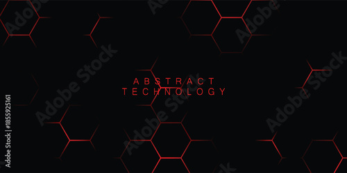 Modern sci-fi background with red glowing hexagon grid on dark space.