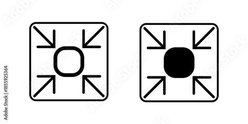 Inward Arrows Icon — Compression, Minimize and Center Focus Symbol in Line and Solid Style