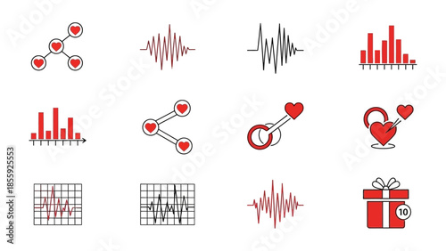 Love-Themed Graphic Elements: Collection of illustrations expressing sentiments of love and relationships, with various symbols and forms.