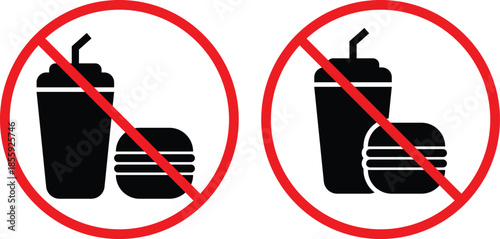 no Fast food icon set. Prohibited Fast Food Symbols. No burger icon. Processed food restriction graphic design. Health and wellness signs
