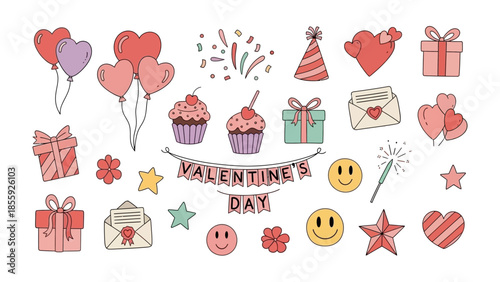 Valentine's Day Icon Set: a collection of whimsical elements. Each vector is bursting with romance and the sweet essence of love, creating a charming and inviting atmosphere. 
