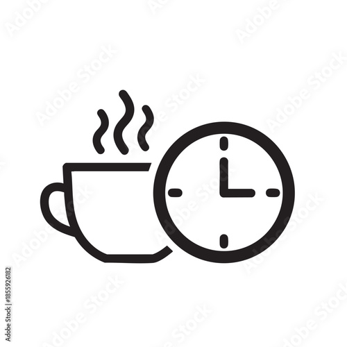Hot coffee cup with clock icon for time management and breaks
