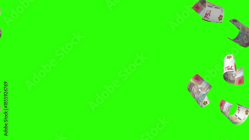 Indonesia's paper currency is fifty thousand rupiah. Green Screen Animation of Flying Money 50,000 Rupiah Money

