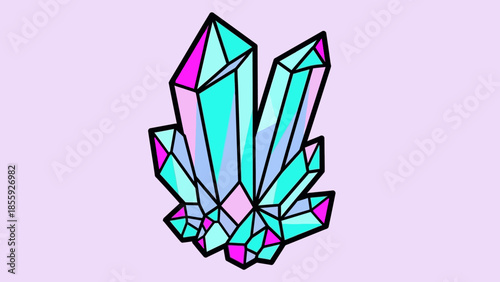 Vibrant Crystal Cluster Illustration with Geometric Facets and Bold Outlines.