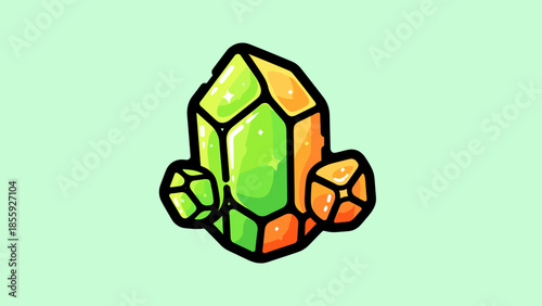Illustration of a Colorful Crystal Formation with Smaller Crystals.