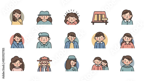 People Illustration Set: A curated set of vector illustration featuring diverse characters, each with unique facial expressions and poses to convey a range of human emotions.