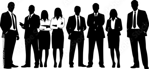 Silhouettes of people working group of standing business people vector