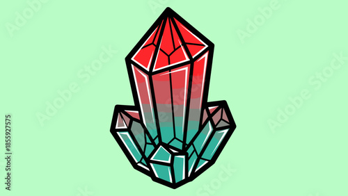 Illustration of a Red and Teal Crystal Formation with Bold Outlines.