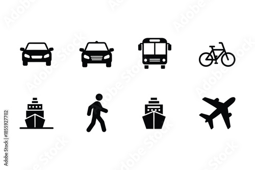 Global transportation and travel modes vector icons