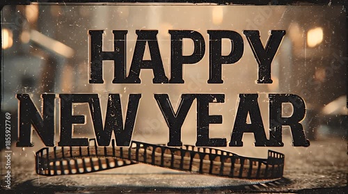 Bold Happy New Year Sign on Metallic Background