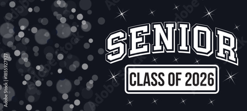Senior Class of 2026 Graduation Banner with Vintage Badge Style and Star Elements, Graduation Celebration Vector Background