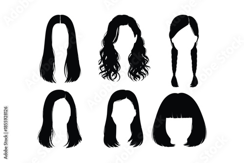 Female hairstyle silhouettes for salon and beauty design