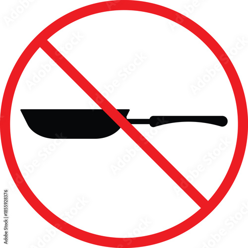no frying pan icon. Kitchen prohibition symbols. Chopping boards forbidden graphic design. Food prep restriction signs. Food preparation prohibited sign  