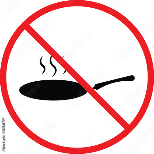 no frying pan icon. Kitchen prohibition symbols. Chopping boards forbidden graphic design. Food prep restriction signs. Food preparation prohibited sign  