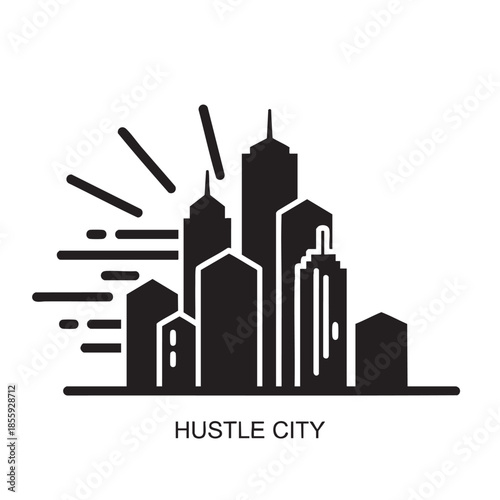 Modern city skyline with dynamic motion lines and hustle theme