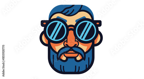 Stylized bearded man with eyeglasses vector illustration isolated on white background