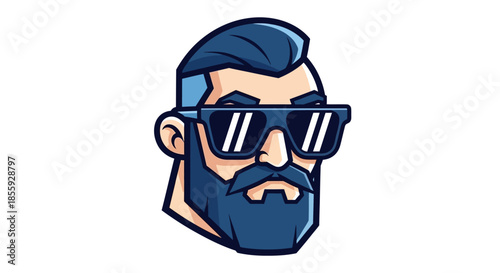 Illustration of a stylish blue-toned man with beard and sunglasses embodying modern cool