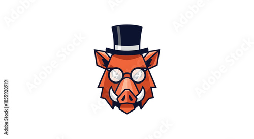 Stylized boar head with top hat and spectacles conveys a sophisticated and quirky character