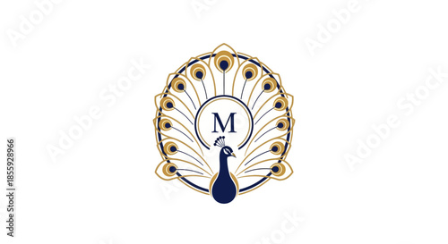Elegant peacock logo design featuring the letter M for sophisticated brand identities