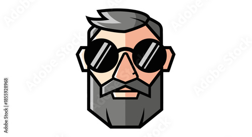 Stylized bearded character with retro sunglasses in geometric design face icon
