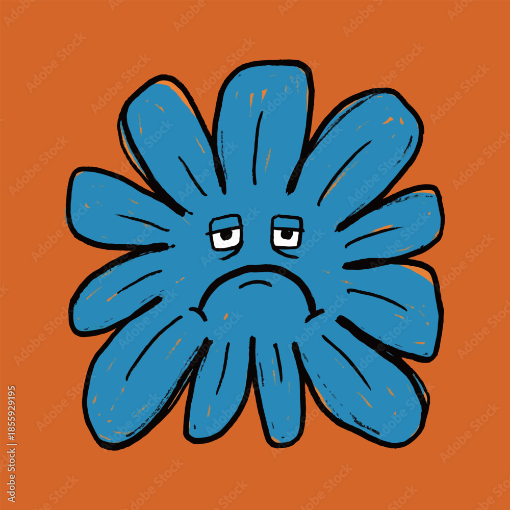 Obraz premium Sad Blue Flower Cartoon