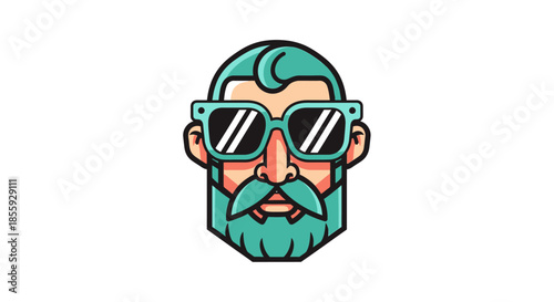 Stylized teal bearded man with sunglasses illustration offering a cool and modern feel showcasing