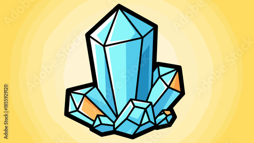 Illustration of a Cluster of Light Blue Crystals with Orange Accents.