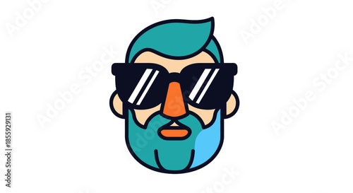 Stylized bearded man wearing sunglasses with teal hair and beard illustration