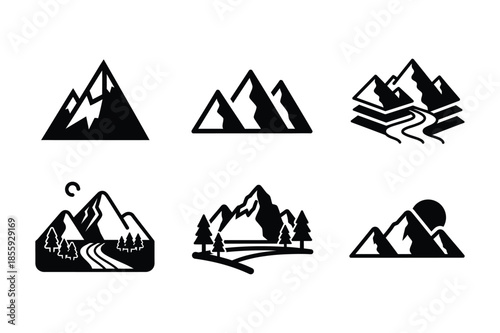 Mountain landscape and peak silhouettes for nature and travel design