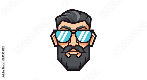 Stylized bearded man with sunglasses portrait on white background graphic design illustration