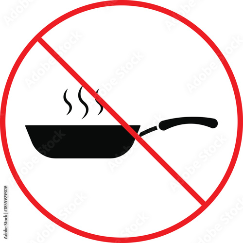 no frying pan icon. Kitchen prohibition symbols. Chopping boards forbidden graphic design. Food prep restriction signs. Food preparation prohibited sign  