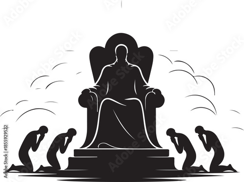Silhouette of a ruler with people bowing in worship isolated illustration
