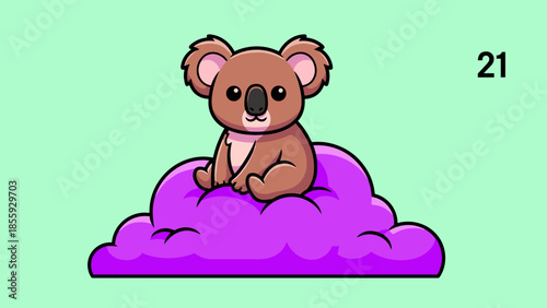 Cute Koala Sitting on a Purple Cloud Illustration.