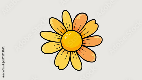 Illustration of a Cheerful Yellow Daisy Flower with Black Outline.