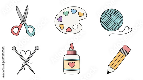Crafting Delight: A whimsical display of essential crafting tools, each element embodying creativity, perfect for art project or creative pursuit