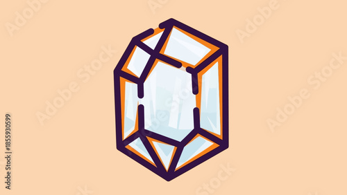 Illustration of a Clear Crystal with Dark Outline on Peach Background.