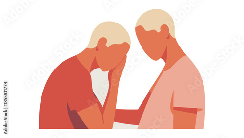 Empathy and solace: An abstract illustration depicts a supportive gesture, with one figure offering comfort to another in a moment of shared vulnerability.