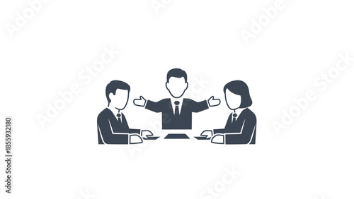 Business meeting with three people at a table.