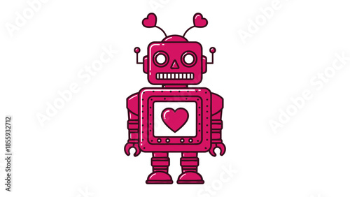 Cyber Love: A charming robot, adorned with heart-shaped antennae and a heart-filled chest, radiates affection and a sense of technological warmth.